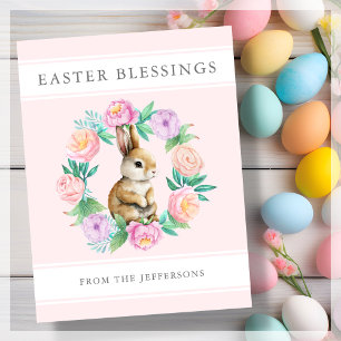 Rosa Blommigt Bunny Påsk Blessings Helg Vykort