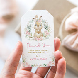 Rosa Blommigt Bunny Rabbit Baby Shower Gift Märkre Presentetikett