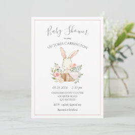 Rosa  Blommigt Bunny Rabbit Baby Shower Inbjudningar