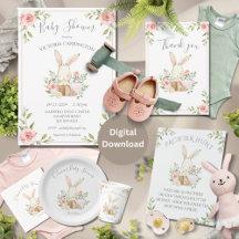 Rosa Blommigt Bunny Rabbit Baby Shower