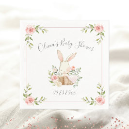  Rosa Blommigt Bunny Rabbit Baby Shower Pappersservett