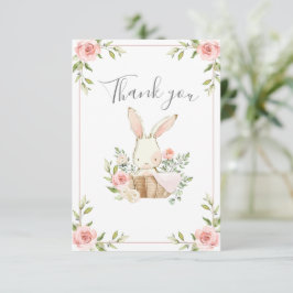 Rosa  Blommigt Bunny Rabbit Baby Shower Tack Kort