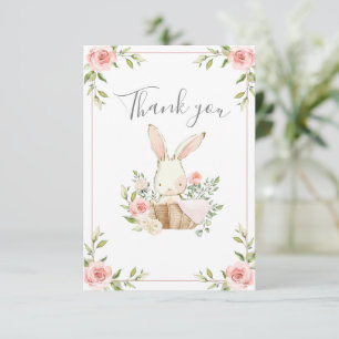 Rosa  Blommigt Bunny Rabbit Baby Shower Tack Kort