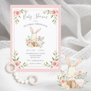 Rosa  Blommigt Bunny Rabbit Baby Shower Vykort