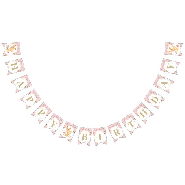 Rosa Blommigt Bunny Rabbit Birthday Baby Shower Vimplar (Alla)