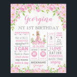Rosa Blommigt Bunny Rabbit Birthday Milestone Stat Poster<br><div class="desc">Söt kanin/kanin,  årstidsdelsten/födelsestatusen poster med en fin baby i rosa kostym och blommor i elegant rosa vattenfärg. Fälten är helt redigerbart och du kan ändra kategorierna om det behövs. Klicka på knappen "Anpassa ytterligare" om du vill ändra teckensnittet stil,  färg / ordna om textplaceringen.</div>