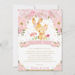 Rosa Blommigt Bunny Rabbit Girl Baby Shower Tack Kort