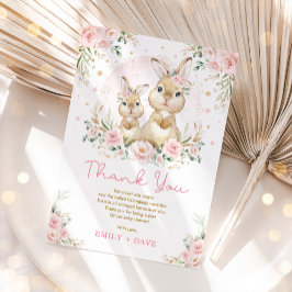 Rosa Blommigt Bunny Rabbit Girl Baby Shower Tack Kort
