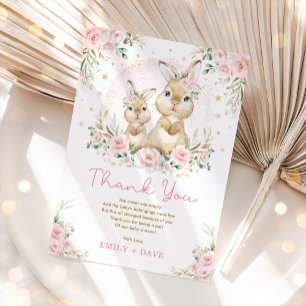 Rosa Blommigt Bunny Rabbit Girl Baby Shower Tack Kort