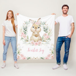 Rosa Blommigt Bunny Rabbit Greenery Girl Nursery Fleecefilt