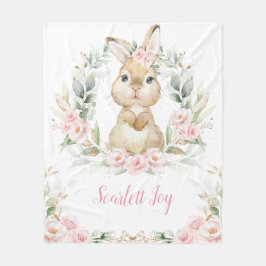 Rosa Blommigt Bunny Rabbit Greenery Girl Nursery Fleecefilt