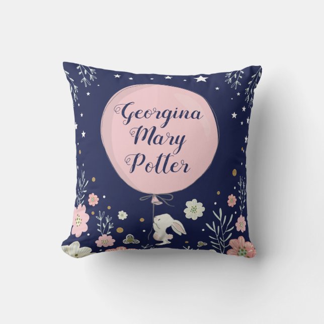 Rosa Blommigt Bunny Rabbit Nursery Decor Cushion Kudde (Framsida)