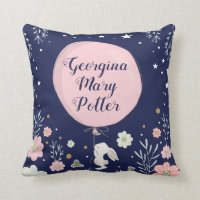 Rosa Blommigt Bunny Rabbit Nursery Decor Cushion