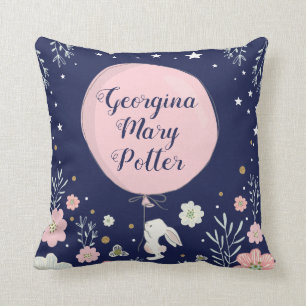 Rosa Blommigt Bunny Rabbit Nursery Decor Cushion Kudde