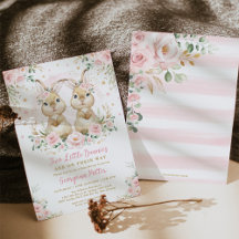 Rosa Blommigt Bunny Rabbit Twin Girl Baby Shower