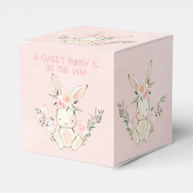 Rosa Blommigt Bunny Theter Baby Shower Favbox Presentaskar (Framsidan Sidan)