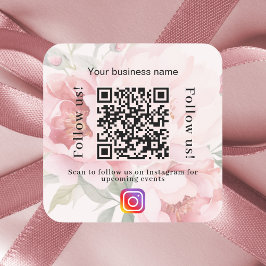 Rosa blommigt business namn qr code instagram fyrkantigt klistermärke