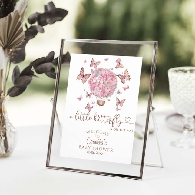 Rosa Blommigt Butterflies Girl Baby Shower Poster (Skapare uppladdad)