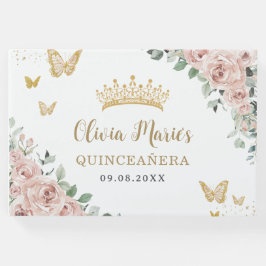  Rosa Blommigt Butterflies Guld Quinceañera Gästböcker