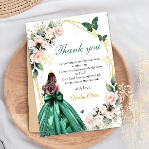 Rosa Blommigt Butterflies Princess Quinceanera Tack Kort