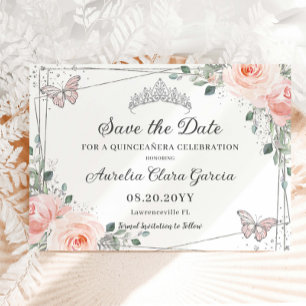 Rosa Blommigt Butterflies Quinceañera Sweet 16 Spara Datumet
