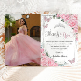 Rosa Blommigt Butterflies Sweet 16 Quinceañera Pho Tack Kort