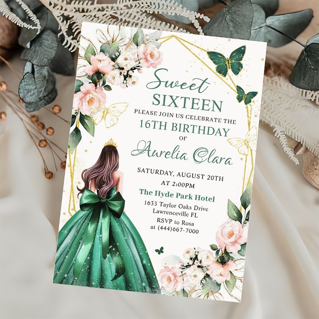  Rosa Blommigt Butterflies Sweet sixteen 16:e Inbjudningar (Skapare uppladdad)
