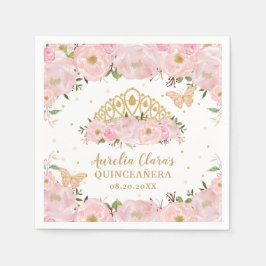  Rosa Blommigt Butterflies Tiara QUINCEAÑERA Pappersservett