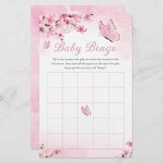 Rosa Blommigt Butterfly Baby Shower Bingo Game