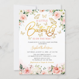 Rosa  Blommigt Butterfly Baby Shower för  vid Ro G Inbjudningar
