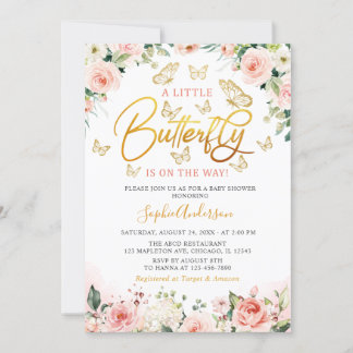 Rosa Blommigt Butterfly Baby Shower för vid Ro G Inbjudningar