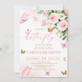  Rosa Blommigt Butterfly Baby Shower-inbjudan Inbjudningar