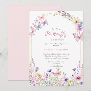 Rosa Blommigt Butterfly Baby Shower Inbjudningar