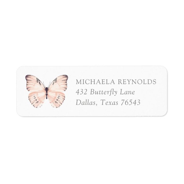 Rosa Blommigt Butterfly Baby Shower Returadress Etikett (Framsidan)
