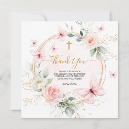 Rosa Blommigt Butterfly Baptism Christening Tack Kort