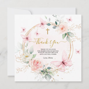 Rosa Blommigt Butterfly Baptism Christening Tack Kort