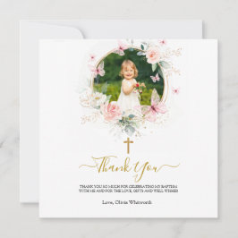 Rosa Blommigt Butterfly Baptism Christening Tack Kort