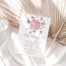 Rosa Blommigt Butterfly Girl Baby Shower-inbjudan