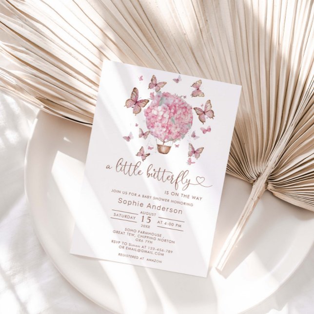 Rosa Blommigt Butterfly Girl Baby Shower-inbjudan Inbjudningar (Skapare uppladdad)