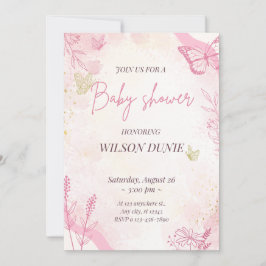 Rosa Blommigt Butterfly Girl Baby Shower-inbjudan Inbjudningar