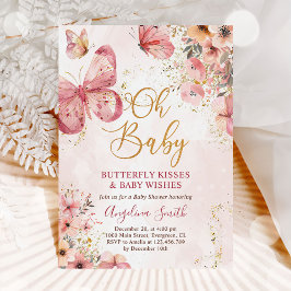 Rosa Blommigt Butterfly Girl Baby Shower Inbjudningar