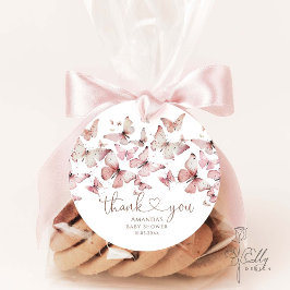 Rosa Blommigt Butterfly Girl Baby Shower Tack Gåvor Etiketter
