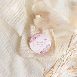 Rosa Blommigt Butterfly Girl Baby Shower Tack Gåvor Etiketter