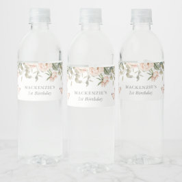 Rosa Blommigt Butterfly Girl Födelsedagsfest Vattenflaskor Etikett