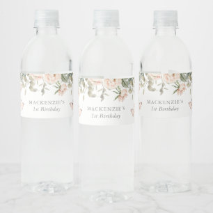 Rosa Blommigt Butterfly Girl Födelsedagsfest Vattenflaskor Etikett