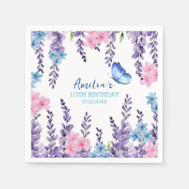 Rosa Blommigt Butterfly Girl-födelsedagskalender Pappersservett