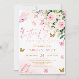  Rosa Blommigt Butterfly Kisses Baby Shower Inbjudningar