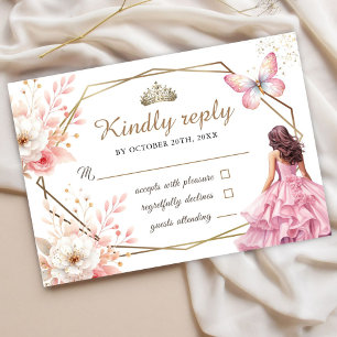  Rosa Blommigt Butterfly Sweet 16 OSA kort