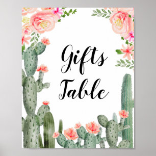 Rosa Blommigt Cactus Gifts Bord Sign Poster