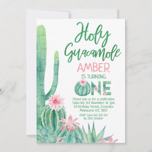 Rosa Blommigt Cactus Heliga Guacamole 1: a födelse Inbjudningar